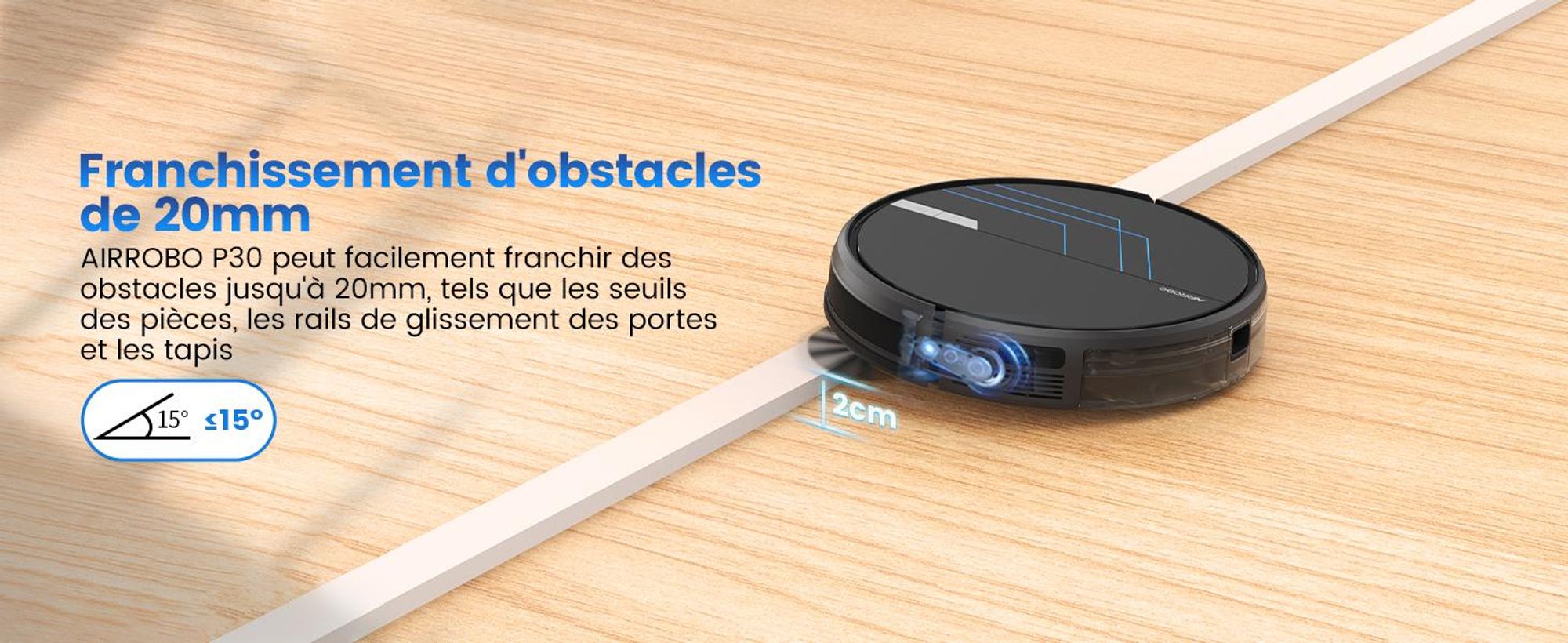 AIRROBO P30 Robot aspirateur avec fonction balayage 2 en 1, Aspirateur robot, 2600mAh, 2800Pa, WLAN, Idéal pour poils d'animaux, tapis, sols durs