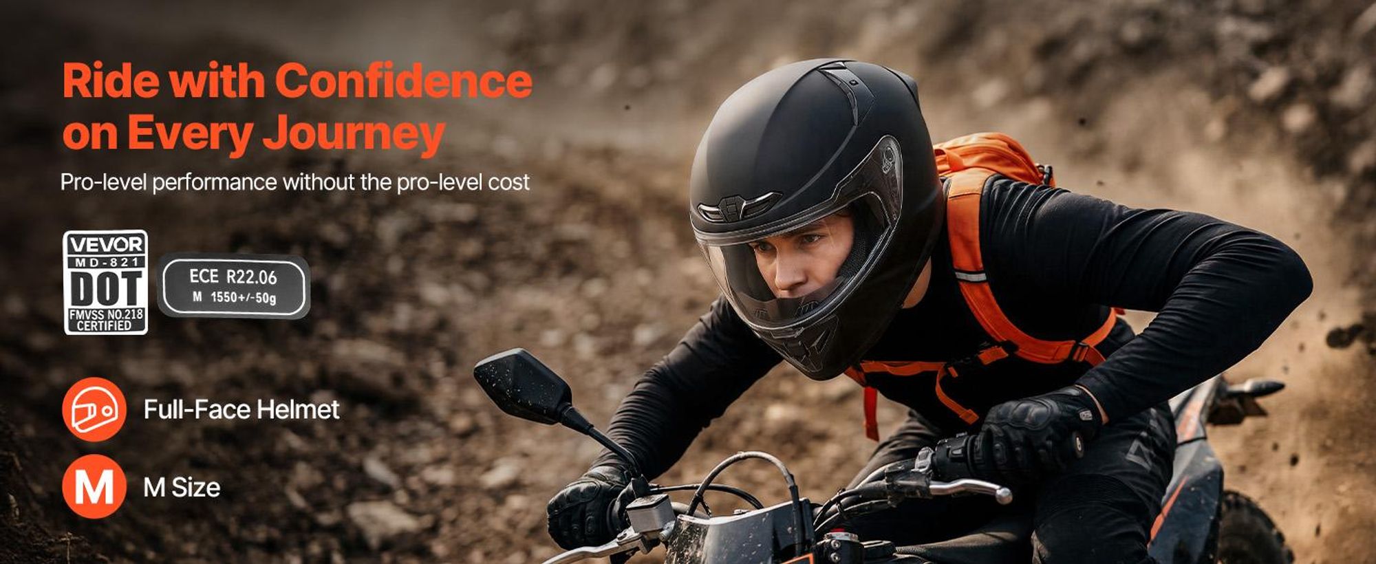 VEVOR Vollgesichts-Motorradhelme, Erwachsenen-Motocross-Helm für Dirt Bikes mit klarem Visier, leichter und bequemer Motorrad-Straßenhelm für Männer und Frauen - DOT & ECE genehmigt (Größe L)
