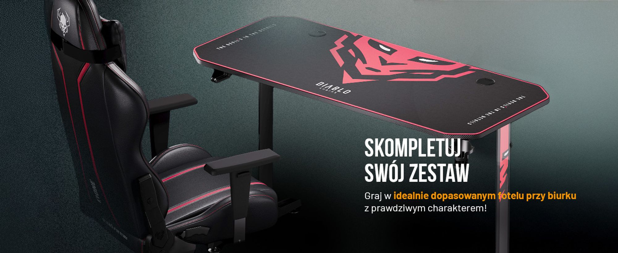 Biurko gamingowe Diablo X-Mate 1400 Biurko komputerowe PC czarne Ergonomiczny blat Haczyk na słuchawki Uchwyt na kubek 140 cm x 60 cm x 75 cm