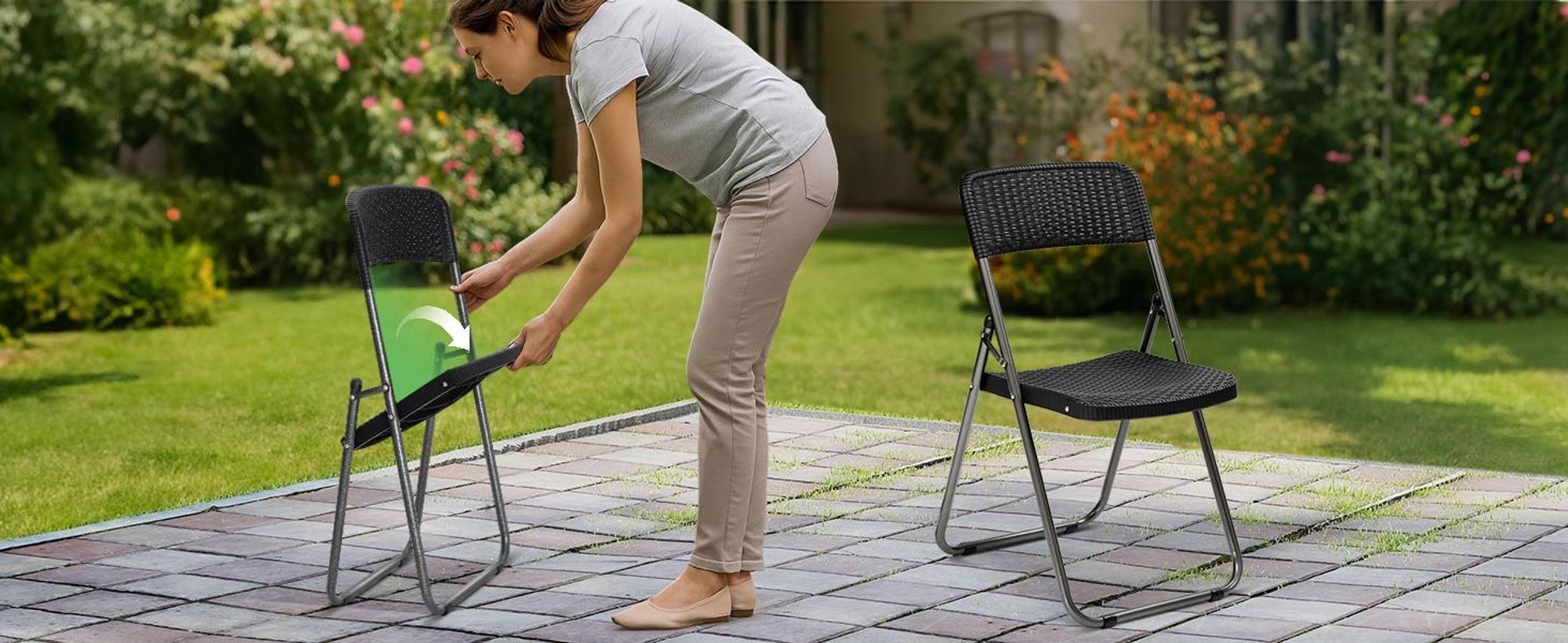 Klappstuhl Set 2 Stück Balkon Gartenstuhl Rattan-Optik Wasserdicht bis 200 KG