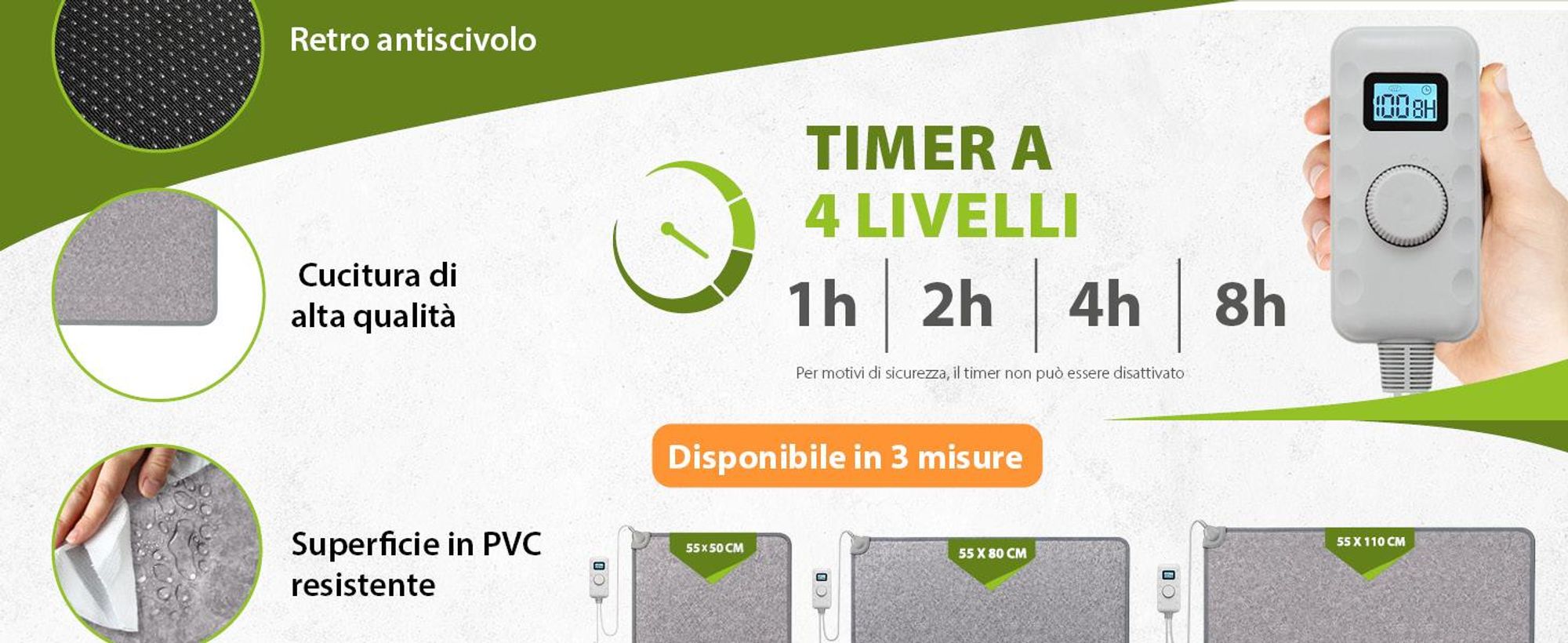 Tappetino riscaldante in PVC a infrarossi, tappetino riscaldante per i piedi, tappetino riscaldante per i piedi, 55x80 cm, con elementi riscaldanti in fibra di carbonio