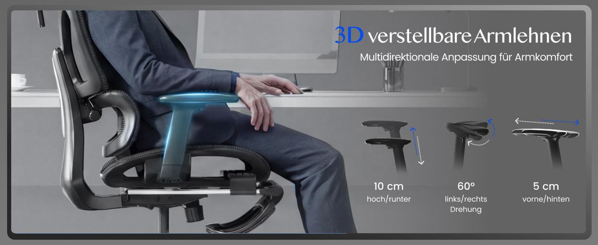 FLEXISPOT ErgoX Ergonomischer Bürostuhl mit Fußstütze 3D-Armlehnen&Kopfstütze 5D-verstellbare Rückenlehne Tragfähigkeit von 136 kg Schwarz