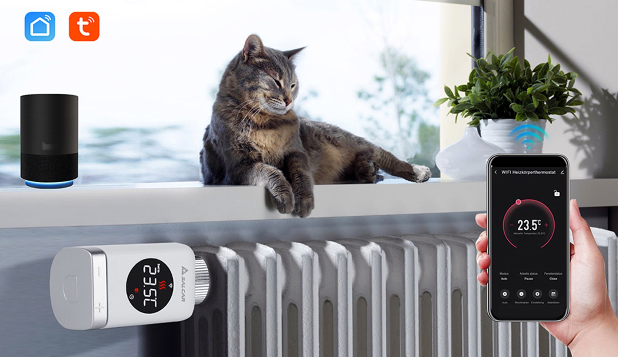 Salcar 3er Set Smart Home Heizkörperthermostat WIFI Elektronisch Heizungsthermostat Lcd mit Amazon Alexa & Google Assistant Thermostat Heizkörper
