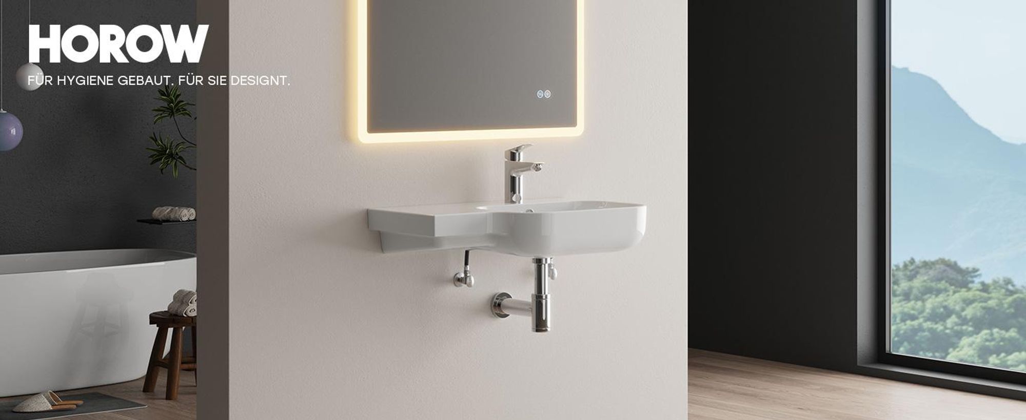 HOROW 72 x 45 cm wandmontage Waschbecken mit Ablage, Bad Hängewaschbecken Weiß Keramik mit Hahnloch und Überlauf