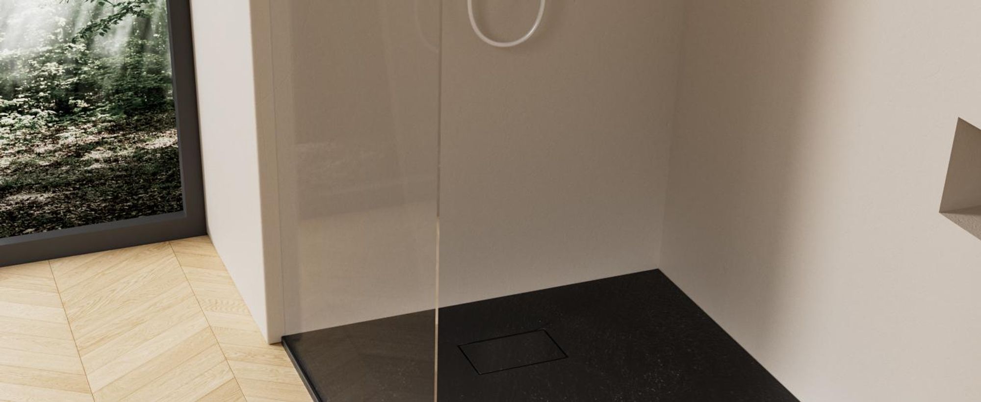 EMKE Duschwanne Flach Quadratisch 90x90cm Duschtasse mit Rutschfeste Struktur in Schwarz Steinoptik