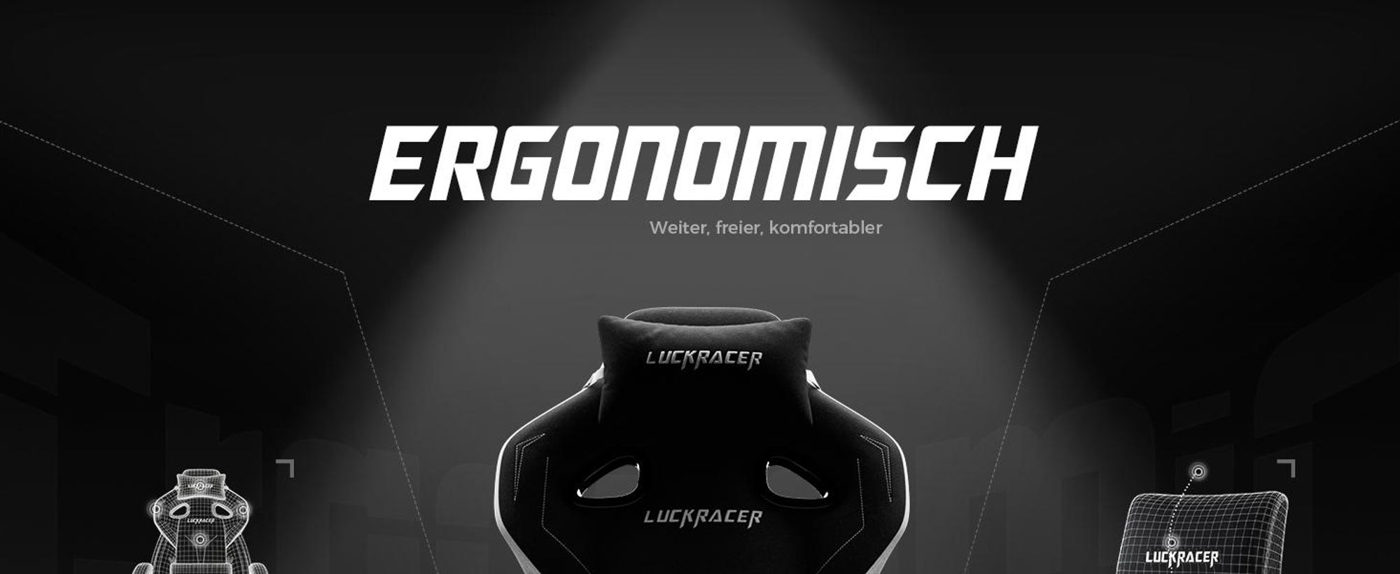 LUCKRACER Gaming stoel, bureaustoel met verbonden armleuningen, memory foam kussens, een kantelbereik van 90–155° en een voetsteun, gemaakt van duurzaam materiaal