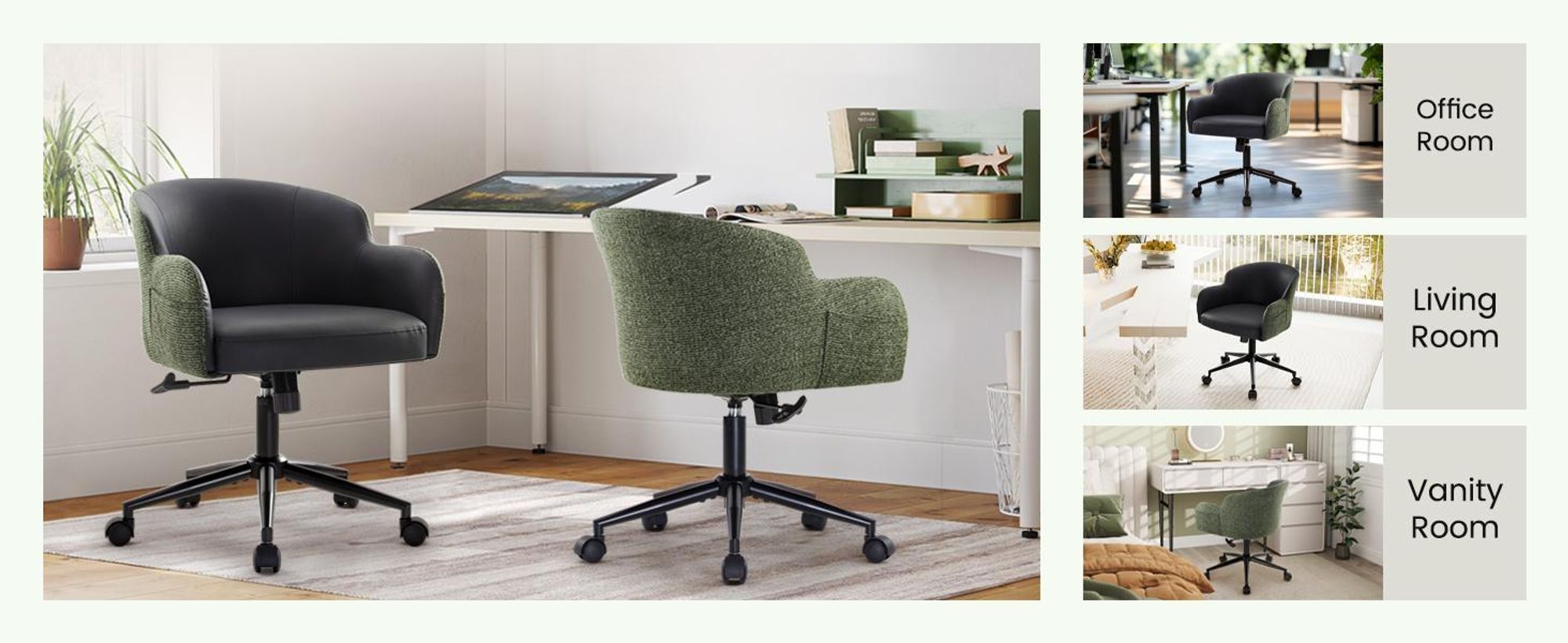 IWMH Drehstuhl, Höhenverstellbar Bürostuhl, Schminktisch Stuhl, Drehbar Stuhl für Schreibtisch, Schlafzimmer - Teddystoff - Weiß