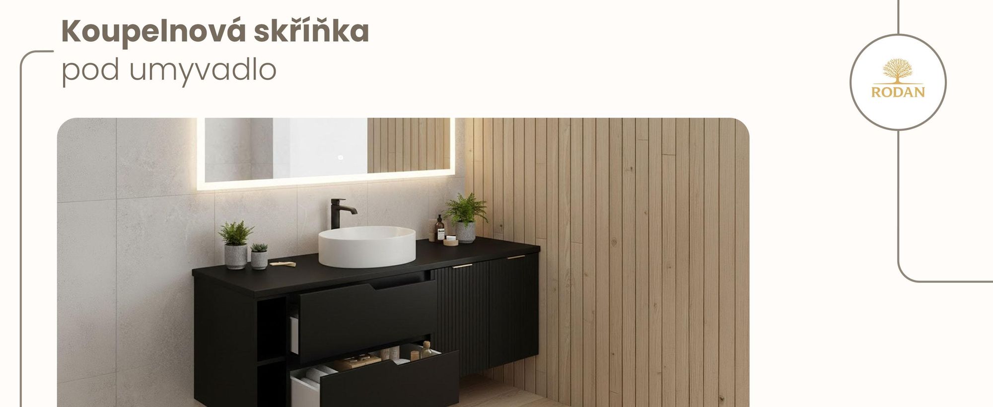 RODAN | Skříňka pod Umyvadlo - Černá - 140 cm - S deskou Stolu - 2 Zásuvky - MDF - S 2 Dveřmi - Integrovaná Polička - MODERN