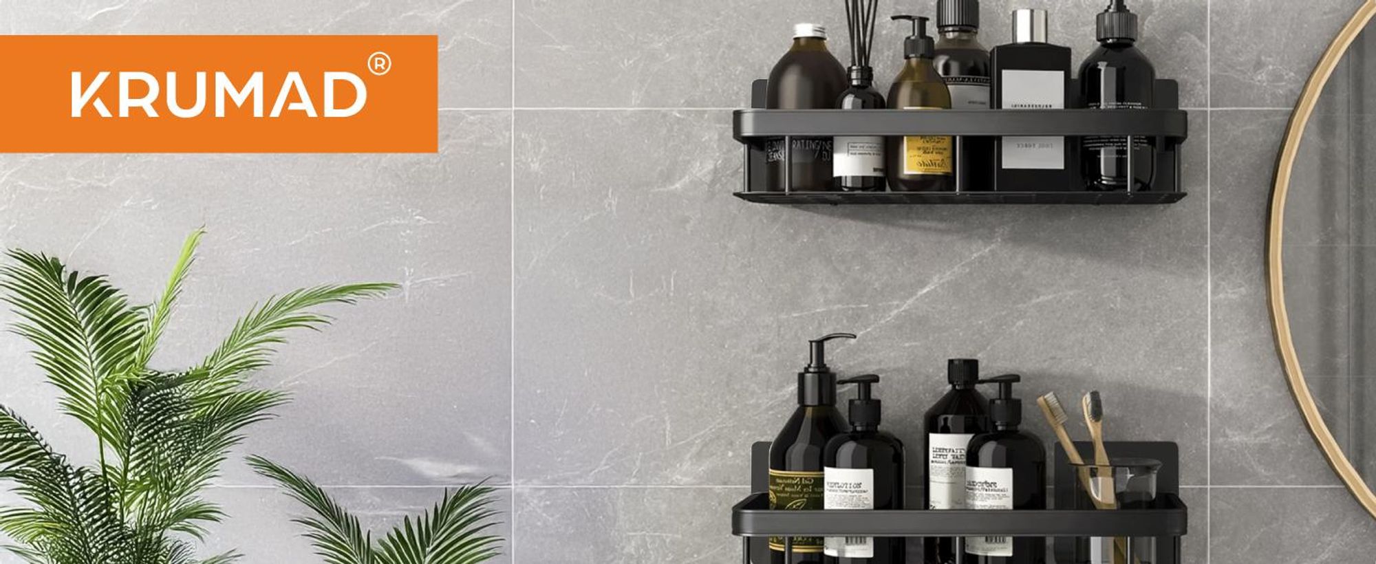 KRUMAD Duschablage ohne Bohren 2er Set – Selbstklebendes Duschregal zur Wandmontage, Badezimmer Organizer für Shampoo & Duschzubehör