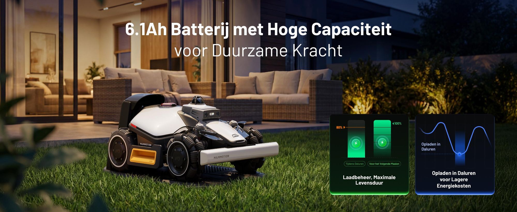 Robotmaaier Mammotion LUBA Mini 2 AWD 1500, met garage en wasstandaard, zonder kabel, voor 1500 m², kanten maaien, hellingen 80%, auto-kartering, APP
