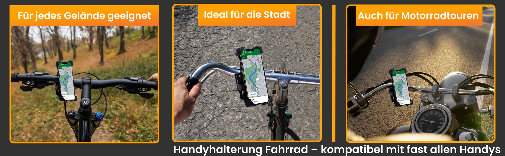 R2B Handy Halterung Fahrrad - Universal fahrrad Handyhalterung, mit Klick-System, Handyhalter fahrrad für Mountainbikes, Motorräder und Motorroller