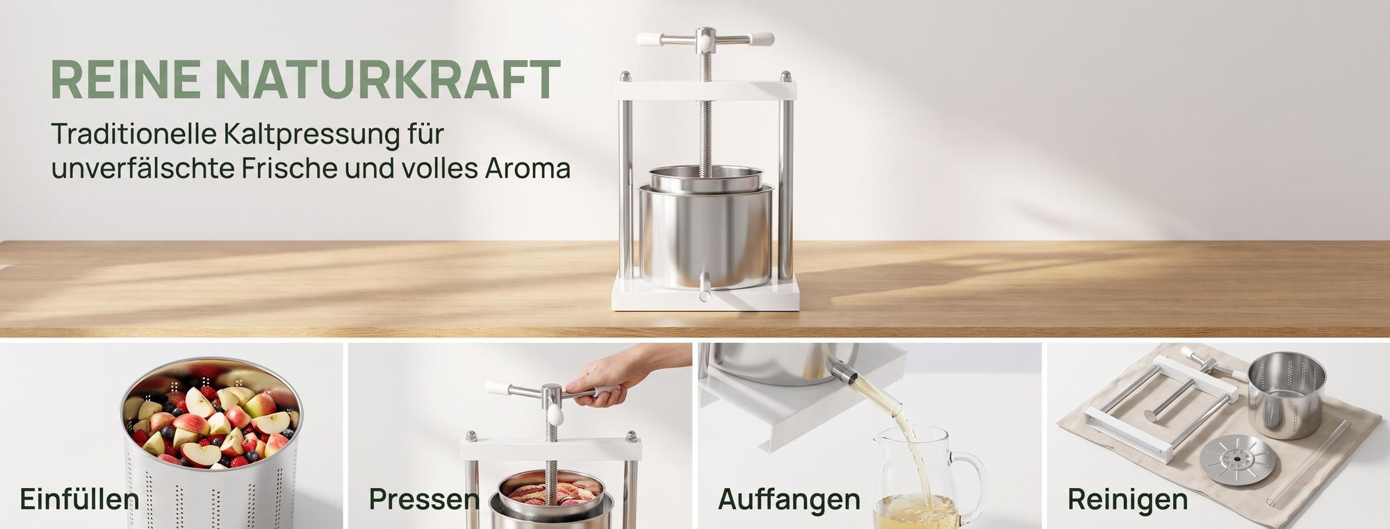 ROSEJANE Obstpresse 6 L, manuelle Saftpresse aus Edelstahl mit T-Griff