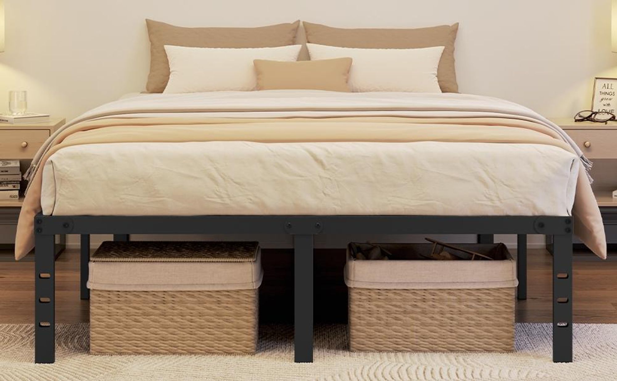 Yaheetech Bettrahmen 36cm H Metallbett mit Lattenrost, Bettgestell aus Metall, Modern Doppelbett Einzelbett Leichte Montage, 140 x 200 cm, Schwarz