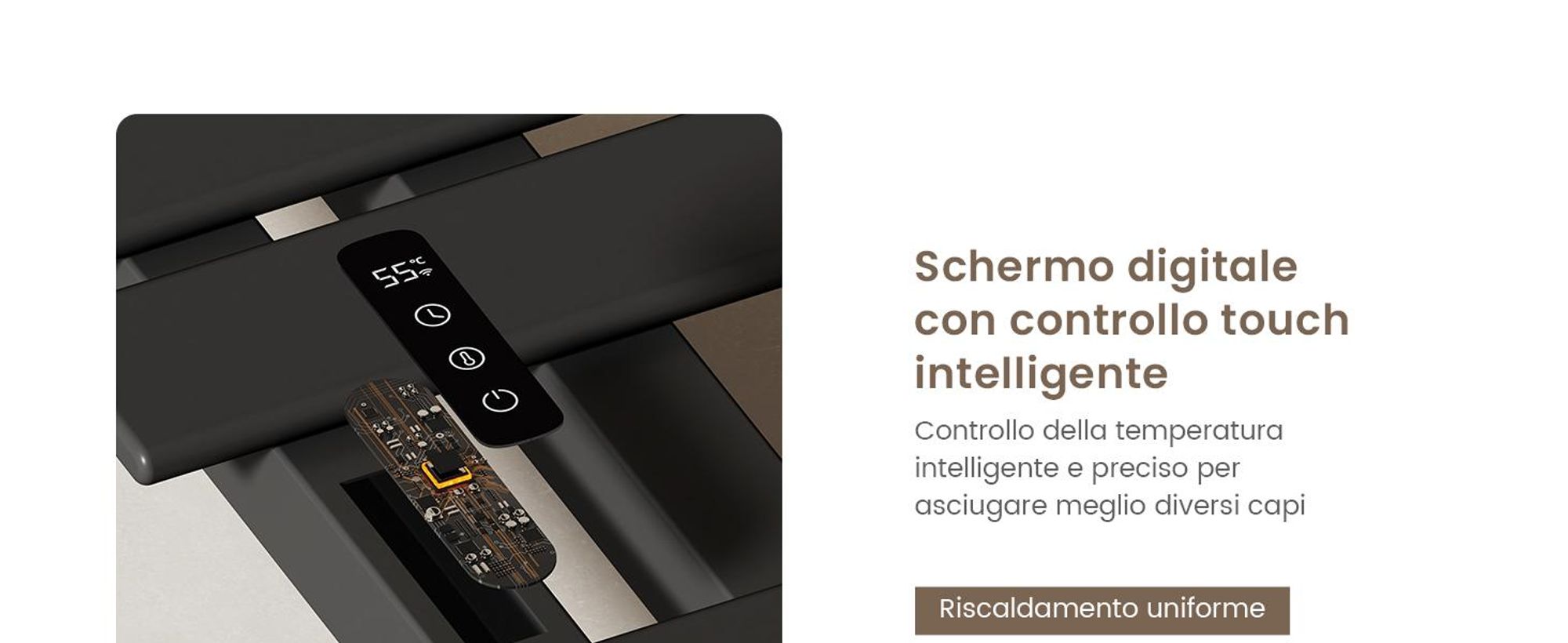 EMKE Scaldasalviette elettrico 850X400mm 230W nero, intelligente WiFi App, touch LCD, Timer 1-9H, IPX5