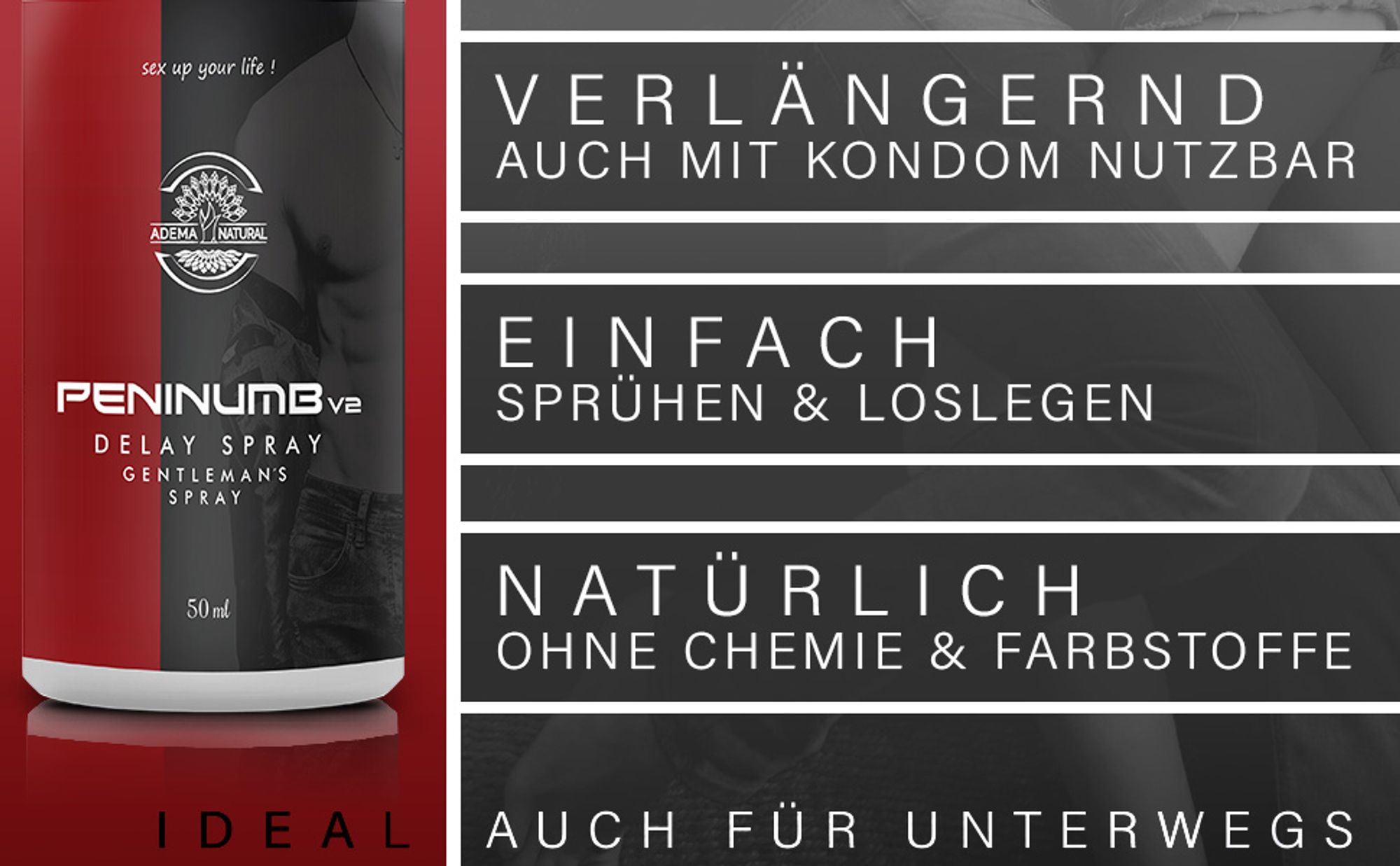 Adema Natural® Peninumb Delay spray V2 - Verzögerungsspray - Mann – Verzögerung der Ejakulation – mehr Potenz - Potenz steigernd - länger durchhalten