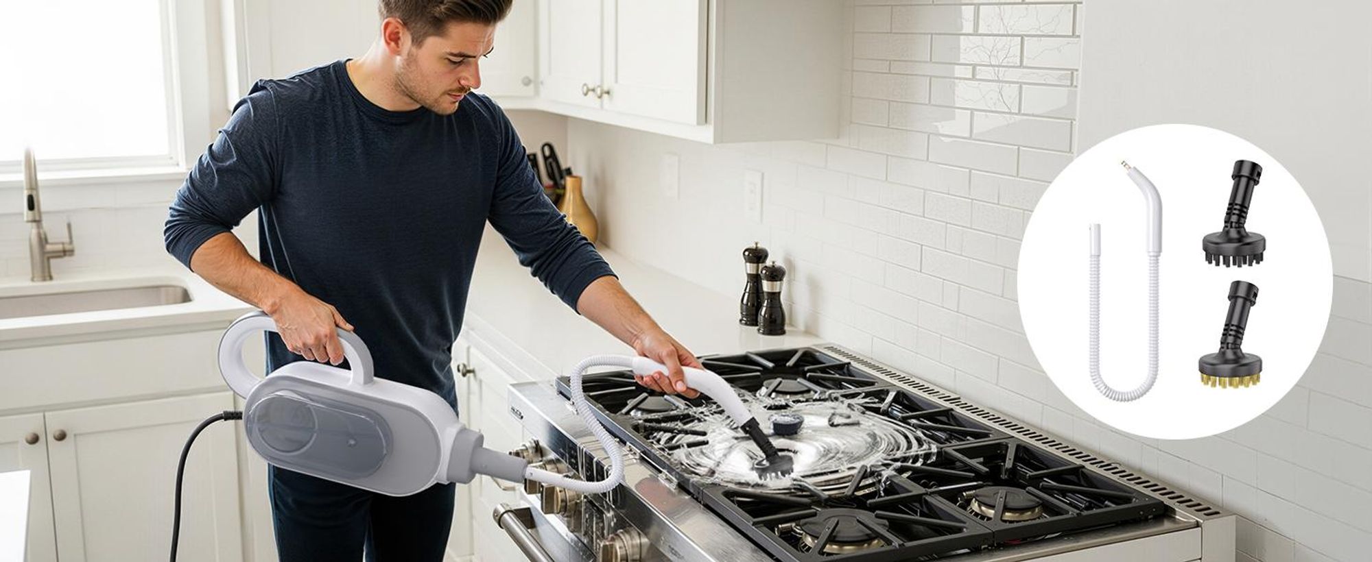 13-in-1 Dampfbesen & Dampfreiniger, 20s Aufheizung, 3 Stufen, 1500W Multifunktions Dampfmopp mit 500ml Tank & 7m Kabel für Böden Teppiche Fenster Glas