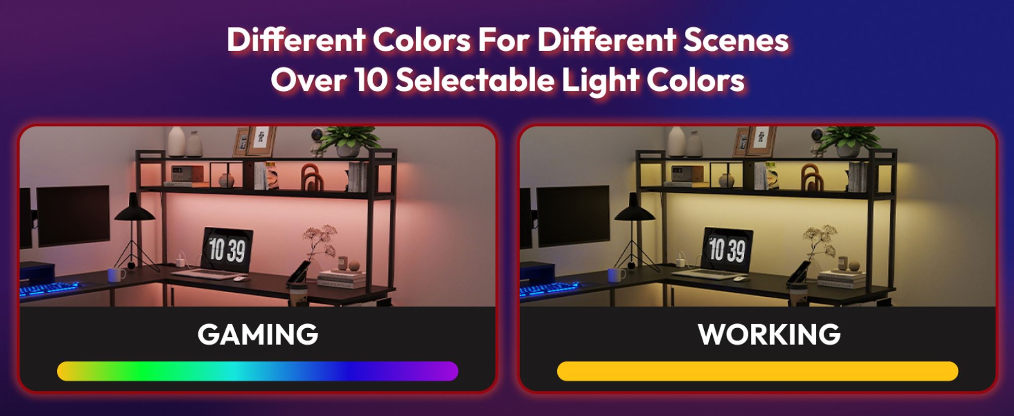 SANODESK Computertisch Gaming Tisch L-Form Schreibtisch Jugendschreibtische mit LED-Beleuchtung, 2 Steckdosen & 2 USB-Anschlüsse, Haken (Schwarz)