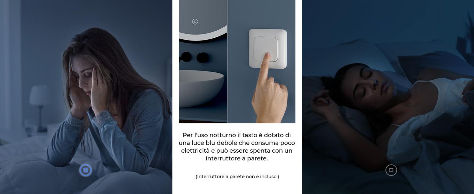S'AFIELINA Specchio da bagno da 60 cm con illuminazione Specchio da bagno rotondo a LED con luce bianca fredda e tattile Cornice nera Cintura in pelle regolabile