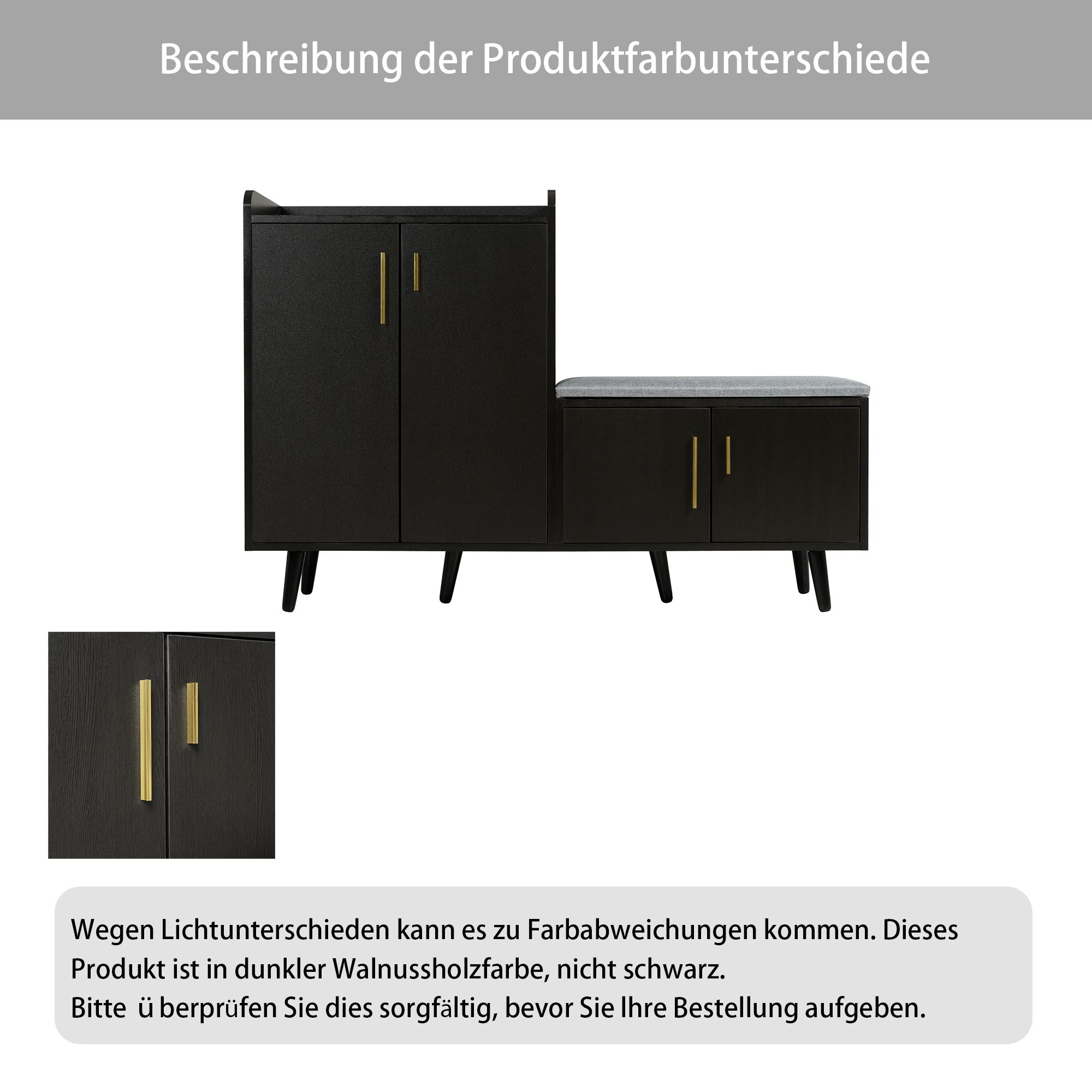 Merax Schuhschrank mit Sitzbank, Schuhregal mit Kippsicherung und gepolsterter Sitzfläche, Holzoptik 4 Türen, Stauraum für Schuhe & Taschen, Schwarz