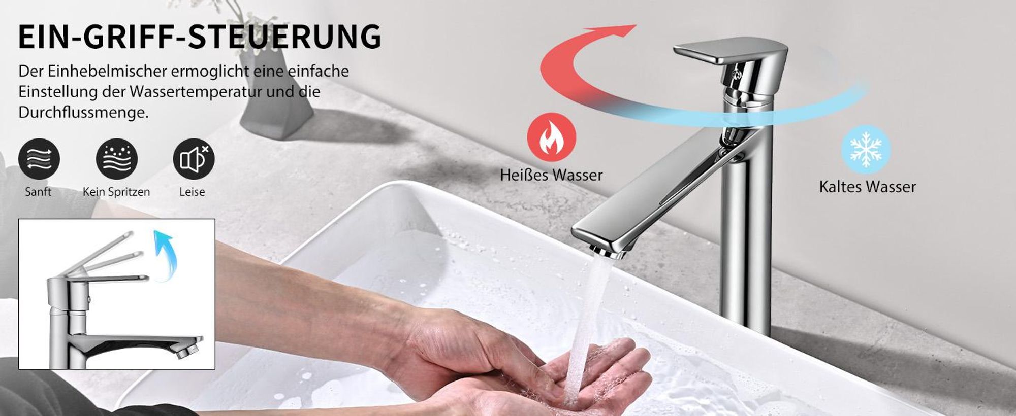 Homelody Chrom Wasserhahn Bad mit Universal Ablaufgarnitur Armatur Mischbatterie Waschbeckenarmatur mit Pop-Up Ventil Messing Überlauf Abflussgarnitur