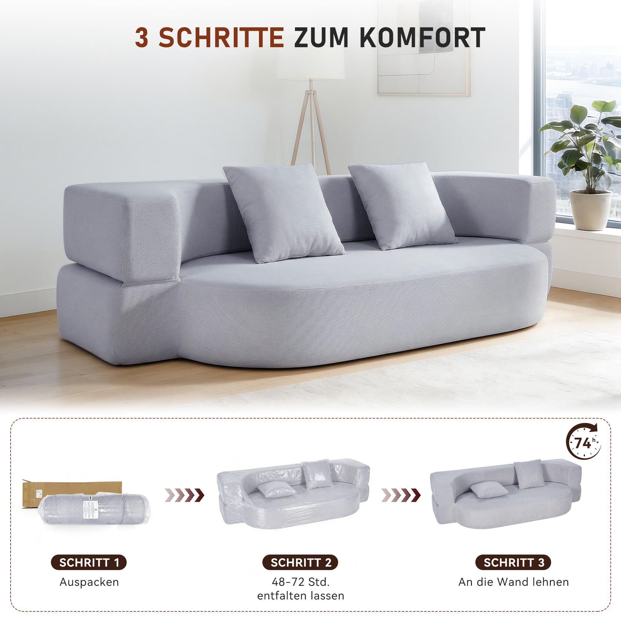 OYAJIA Schlafsofa Klappbares Knochenloses Schlafsofa mit 2 Kissen,193x81x49CM , Bodensofa Bed mit Pillow Back Support Armrest - Schlafsofa Klappbar