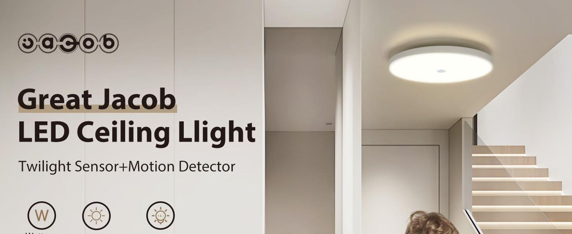 Great Jacob LED Deckenleuchte mit Bewegungsmelder Dämmerungssensor 18W Deckenlampe 2430lm 4000K Neutrales Licht, Ø25,2cm