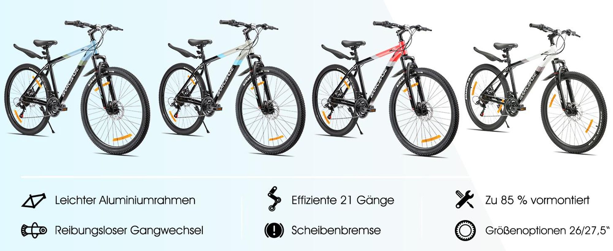 26/27,5 Zoll Alu-Mountainbike mit 21-Gang Getriebe, wetterfesten Scheibenbremsen, strapazierfähigen Reifen und Schutzbleche für Stadt, Trail und Hügel