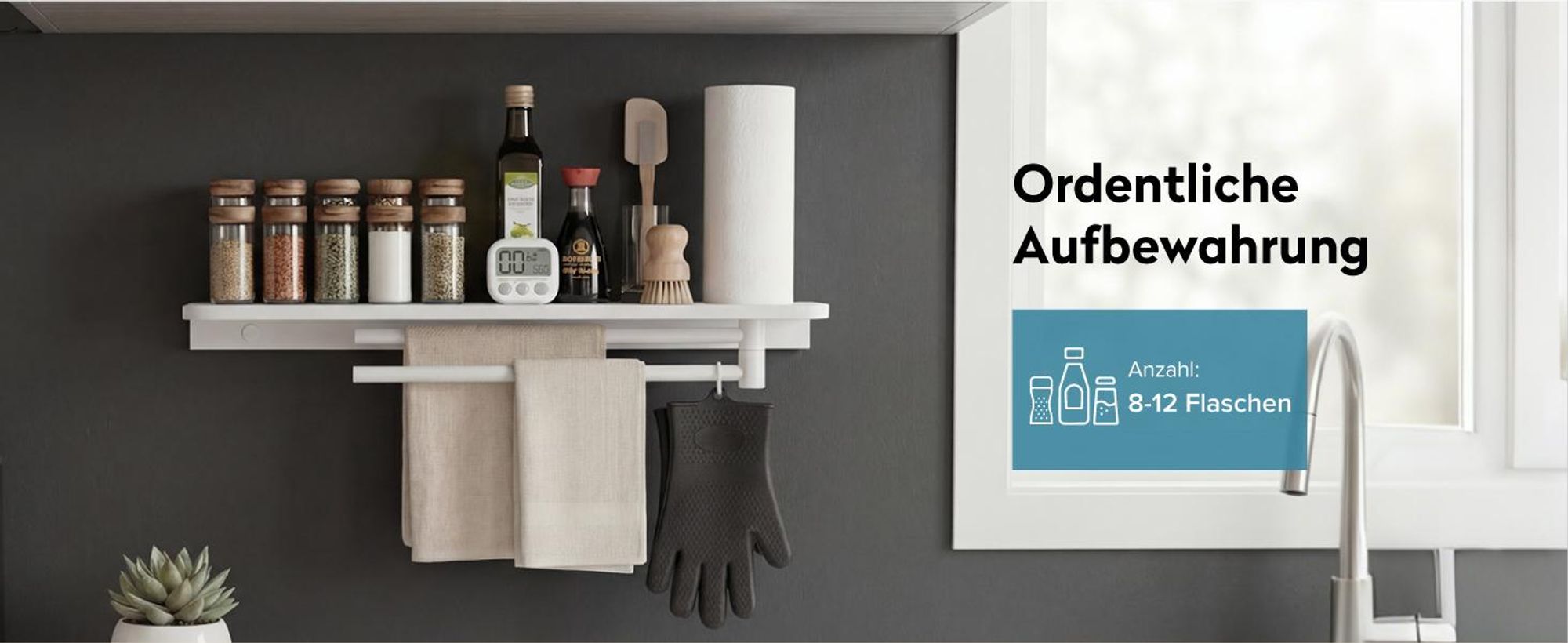 doporro Handtuchhalter Wand mit Ablage, Badezimmer Organizer zum Bohren, 180° schwenkbarer Handtuchstange 2-armig,Badezimmerregal,Weiß Reglo-19