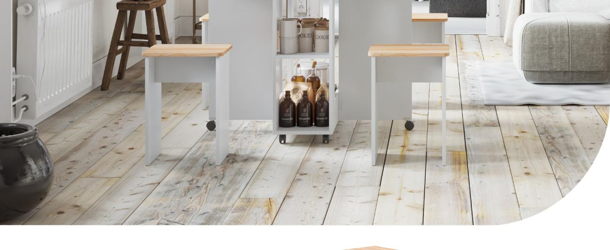 Mondeer 5-teilig Essgruppe Esstisch-Set Esszimmertisch mit Aufbewahrungshockern Weiche Kissen Sitzgruppe Weiß+Roteiche