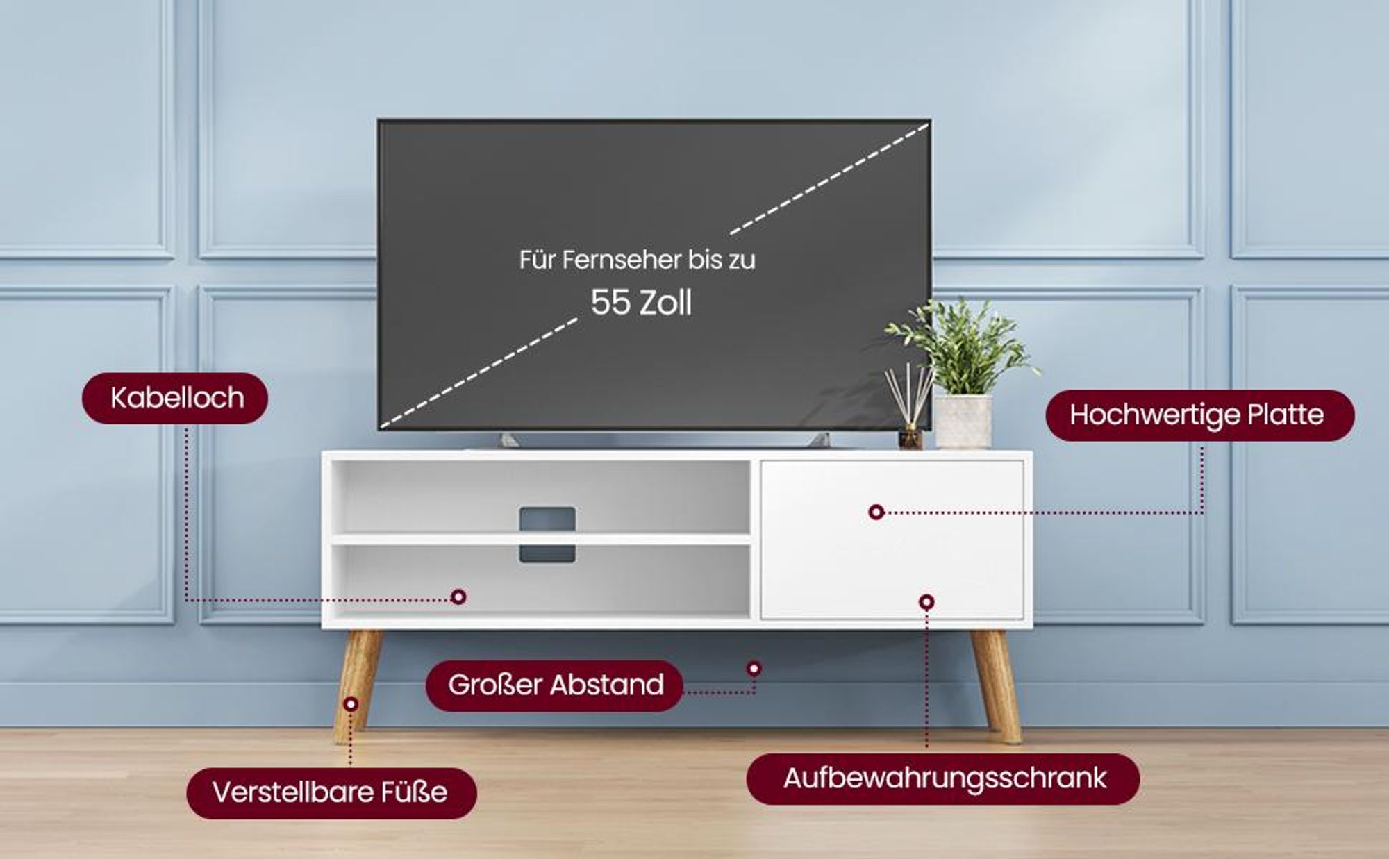 VASAGLE TV-Schrank, Lowboard, Fernsehschrank für Fernseher bis zu 55 Zoll, 120 cm lang, Fernsehtisch, für Wohnzimmer, Industrie-Design, weiß VTL120T46