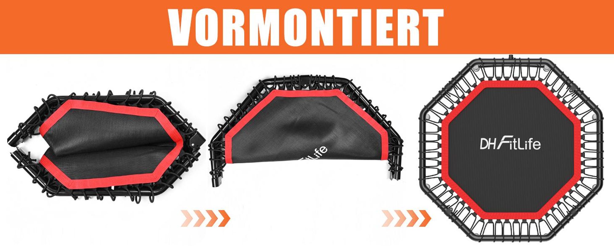 DH FitLife Klappbares Fitness Trampolin Ø121cm, 48 Zoll Mini-Trampolin für Kinder & Erwachsene, 150kg belastbar, mit stabilem, verstellbarem Handgriff
