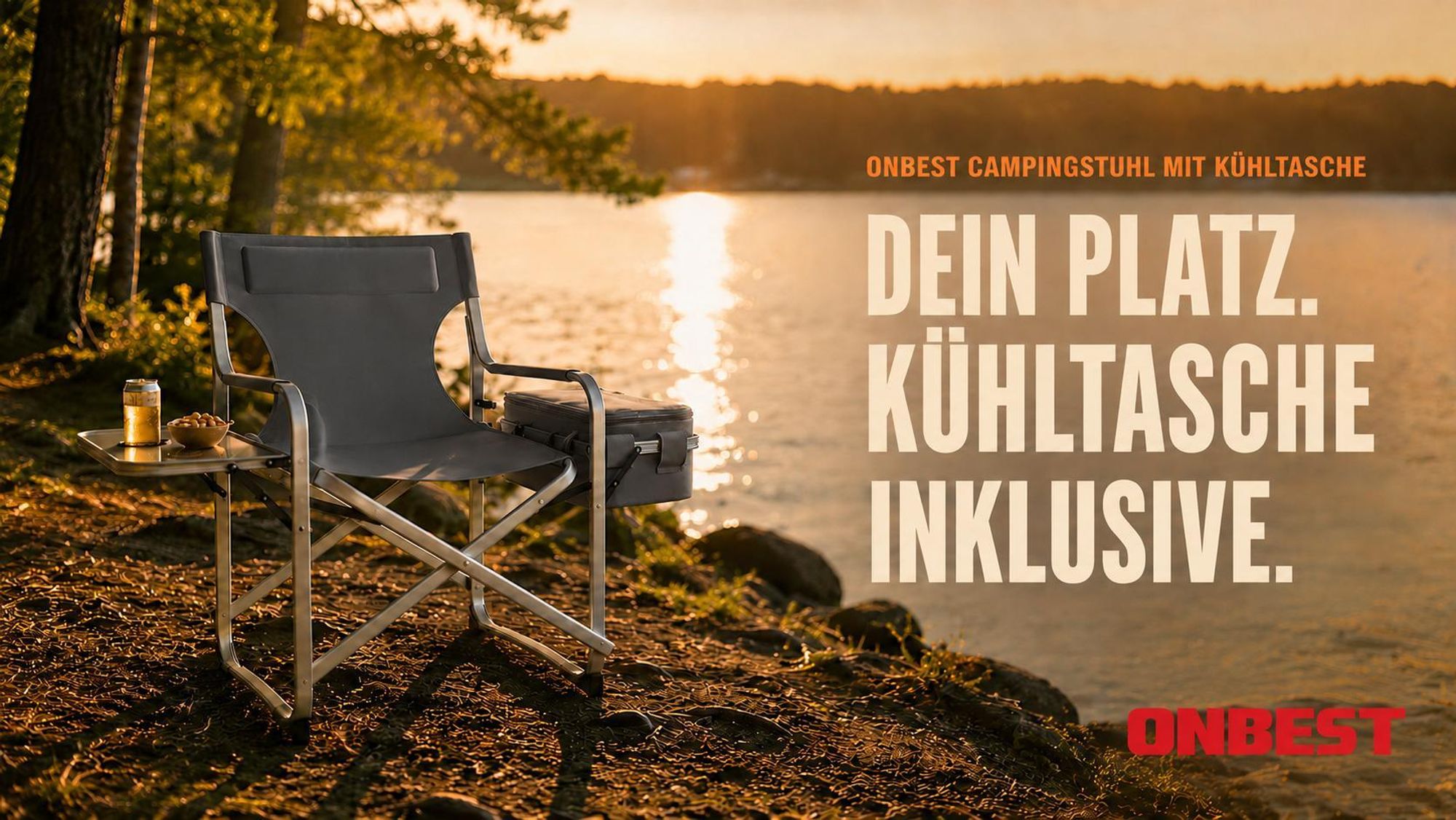 ONBEST Campingstuhl | mit 16L Kühltasche | Seitentisch | 150 kg | Getränkehalter | Oxford 600D*300D Gewebe