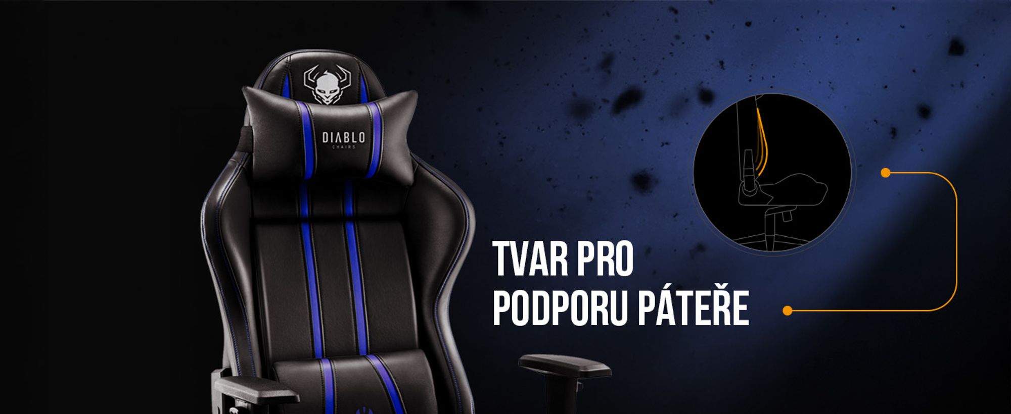 Herní židle Diablo X-One 2.0 Kancelářská židle Nastavitelné područky Ergonomický design Krční/bederní polštář, Barva: Černá-Modrá, Velikost Normal