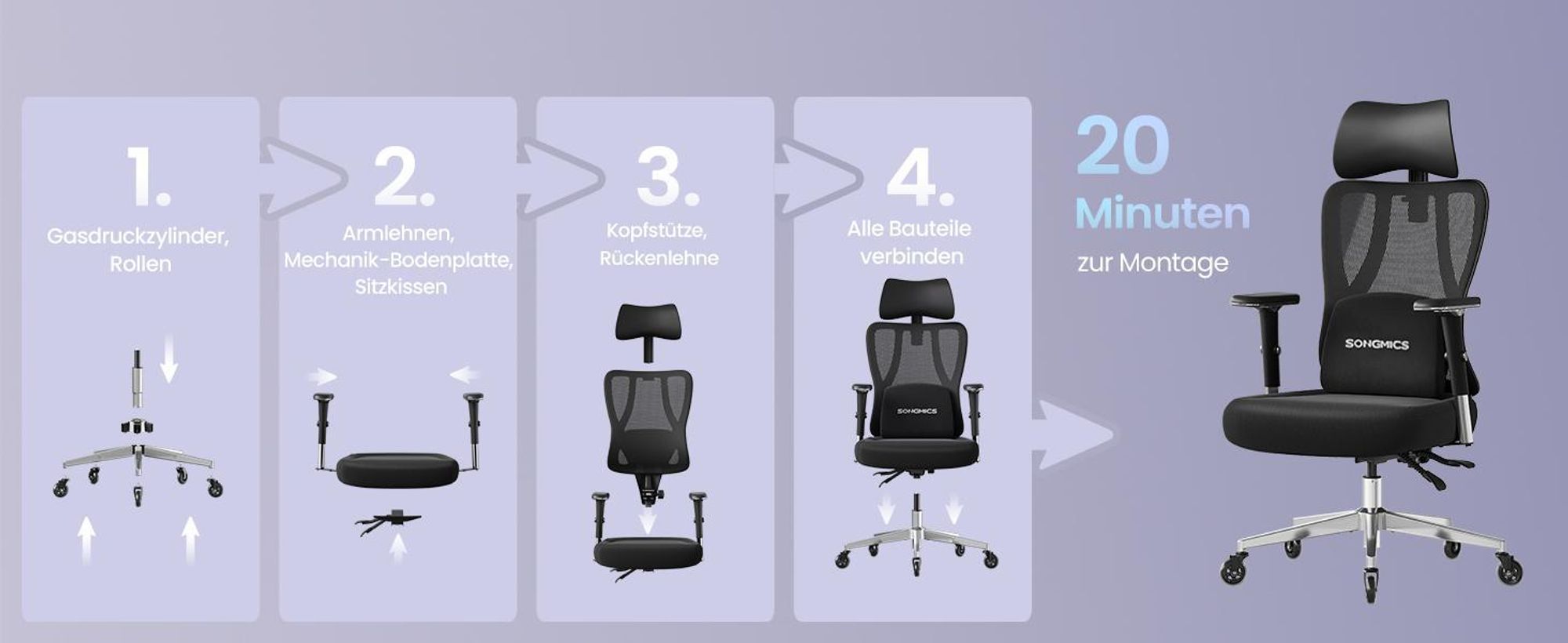 SONGMICS Schreibtischstuhl, Bürostuhl ergonomisch, Drehstuhl, höhenverstellbar, bis zu 150 kg belastbar,beige-weiß