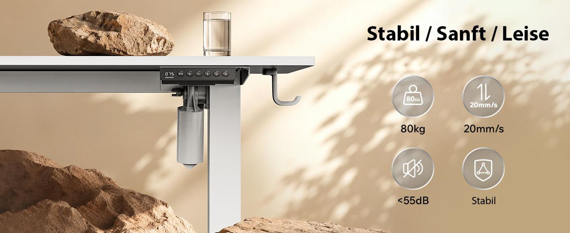 SENSE7 NOJO Light Corner Eckschreibtisch Elektrisch Höhenverstellbar 160x140 L-Form Stehschreibtisch Doppelmotor Memory Tischgestell Weiß PC Tisch