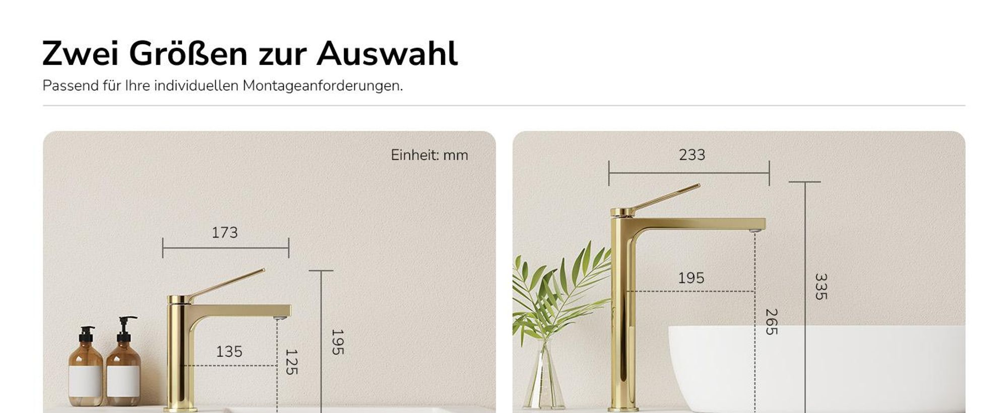EMKE Wasserhahn Bad Champagner-Gold 335x233x46mm, Messing, Keramikkartusche, Badarmatur, Mischbatterie Waschbecken-Armatur, Waschtischarmatur