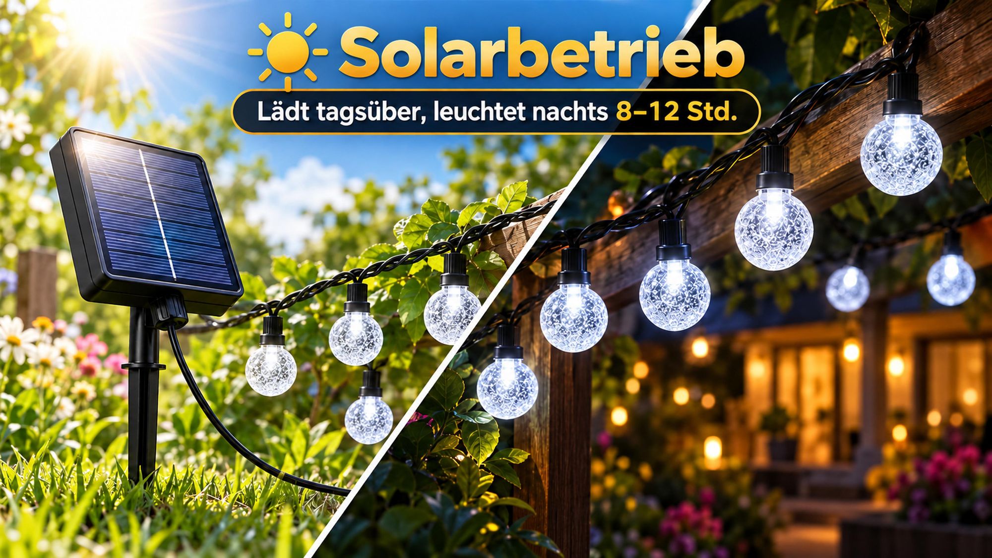 5M Lichterkette Außen Solar Glühbirnen LED Lichterketten, Innen Außen Weihnachten Beleuchtung Outdoor Garten Deko, Weiß