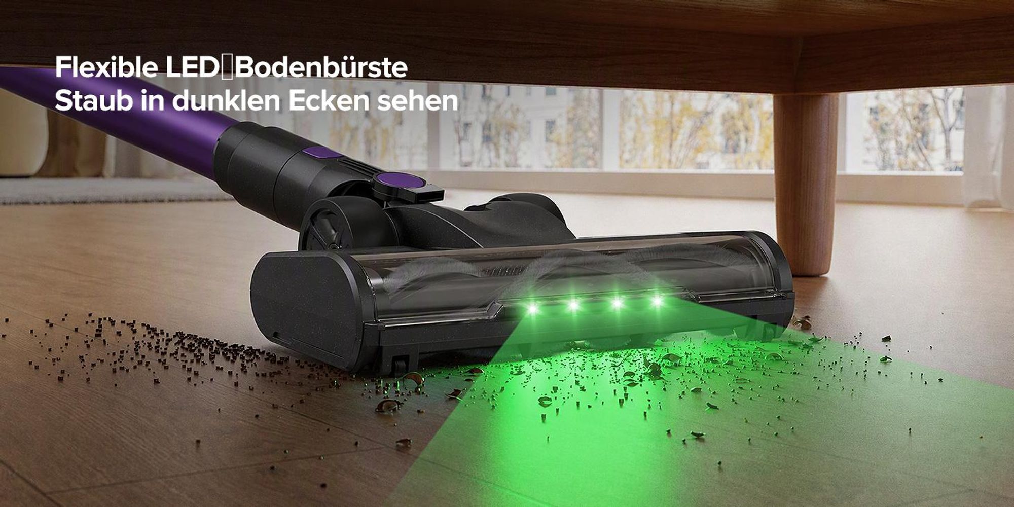 Lubluelu P2 75000 Pa Akku-Staubsauger Saugleistung, Anti-Haar-Verwicklungsbürste, Grüne Beleuchtung, Freistehend, Teppiche & Hartböden