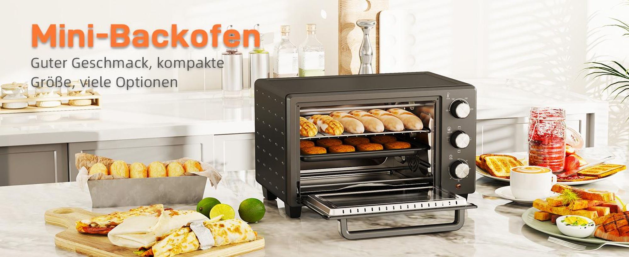 HOMCOM Minibackofen 21L 1400W 60 Min Timer, Kleinbackofen mit 100 °C-230 °C