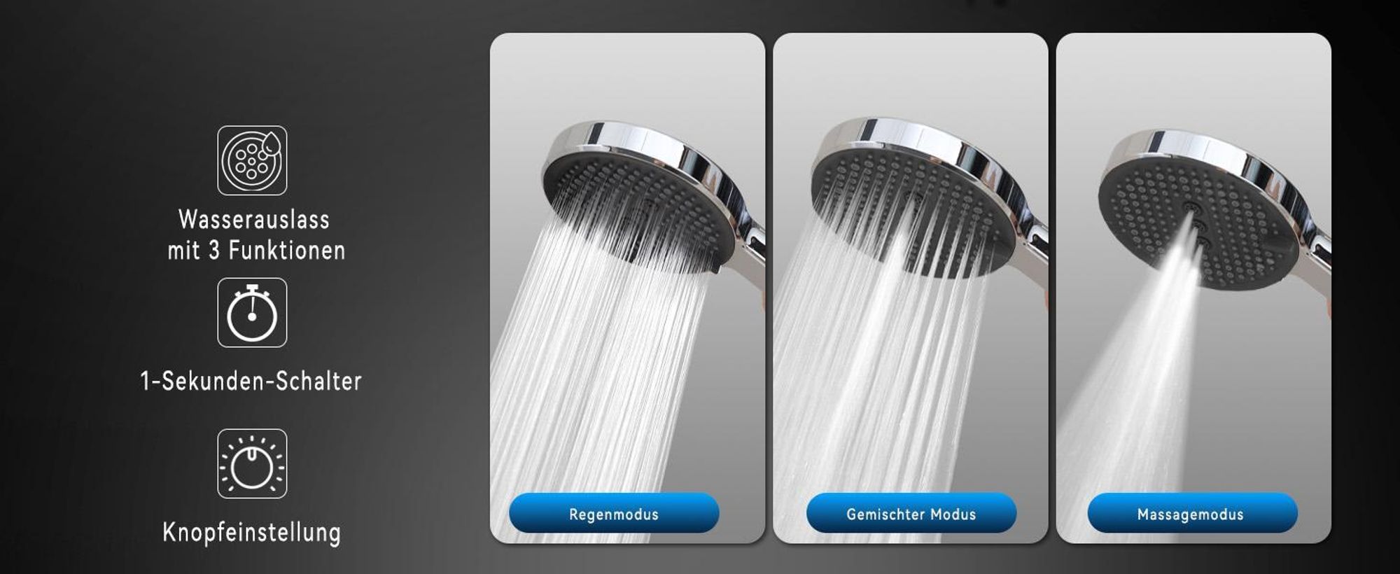 Homelody Duschsystem mit Thermostat,Regendusche Regenkopf Runde Duschsäule Duscharmatur 38℃,3 Strahlarten Handbrause, höhenverstellbar Duschstange