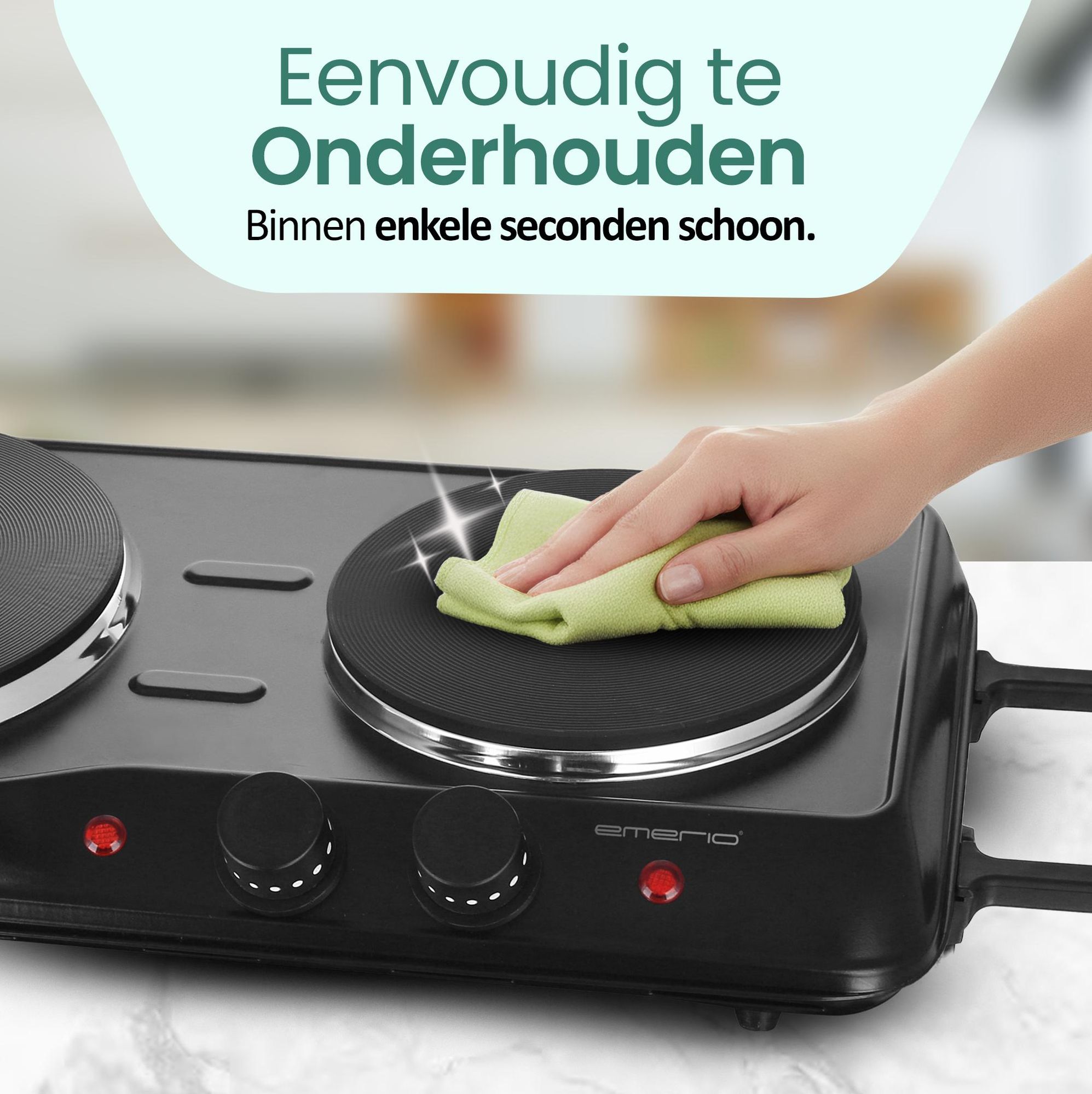 Emerio Elektrische Kookplaat – 2 Kookzones – 2500 W – Instelbare Thermostaat – Indicatielampje – Ø 15,5 cm + 18,5 cm – Zwart – HP-114482.7