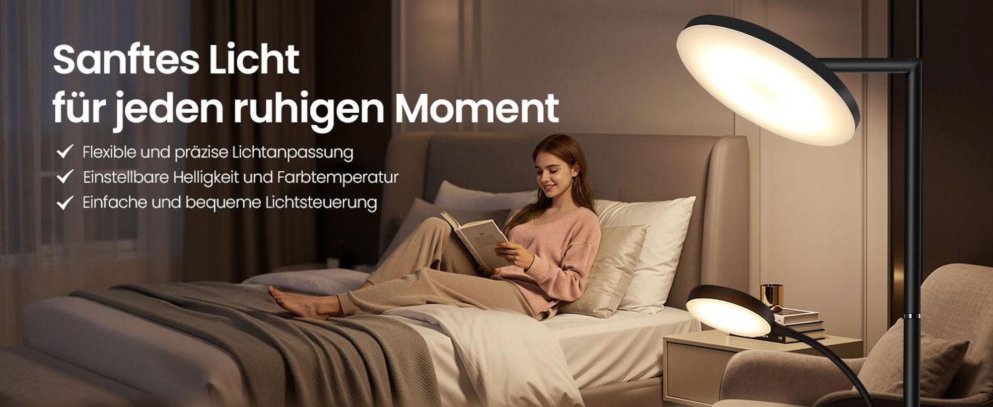 VASAGLE LED-Stehlampe höhenverstellbar, Standleuchte mit Leselampe, Timer, Schlafzimmer, Büro, Fernbedienung, schwarz