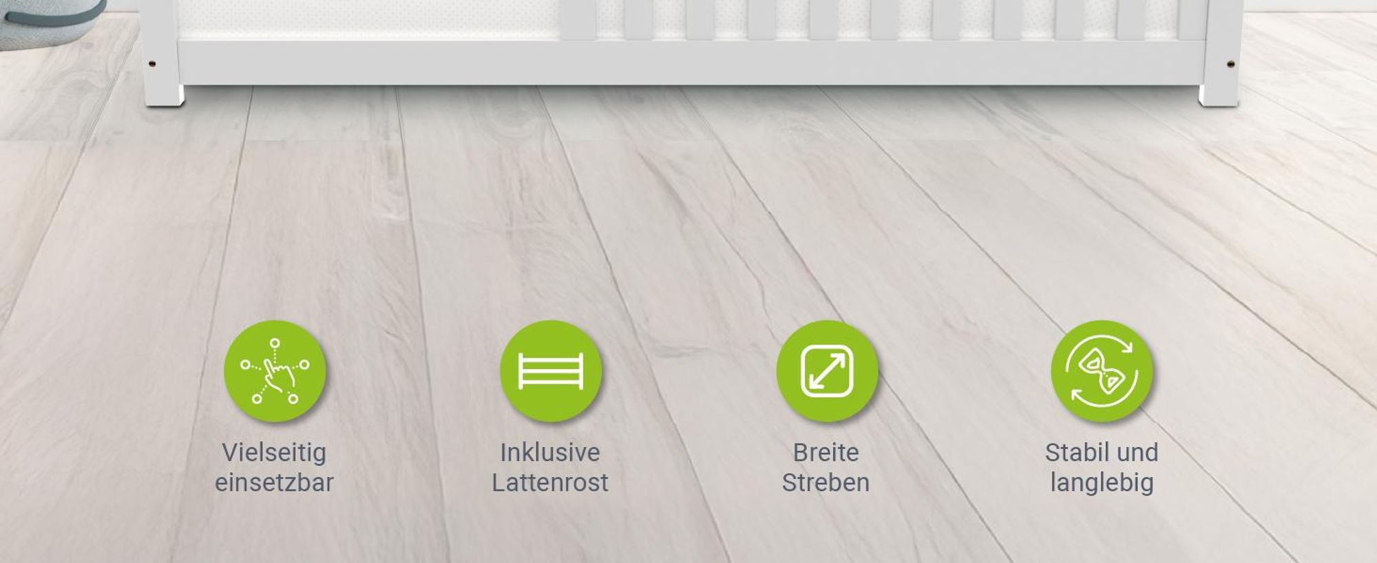 Juskys Kinderbett Naya 120x200 cm mit Rausfallschutz & Lattenrost - Holz Bodenbett Weiß