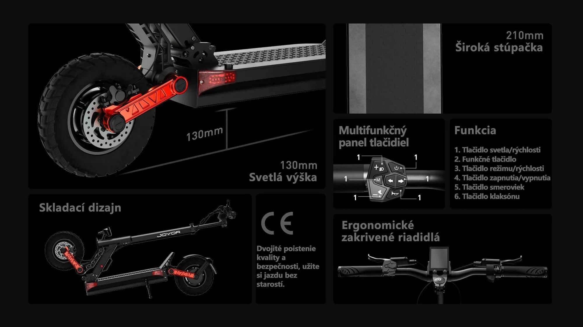JOYOR S10-S-Z 2025 Elektrická Kolobežka - Motor 1000W*2 60V18AH Skladacia Bezpečnostné Svetlá Farebný Displej - Čierna