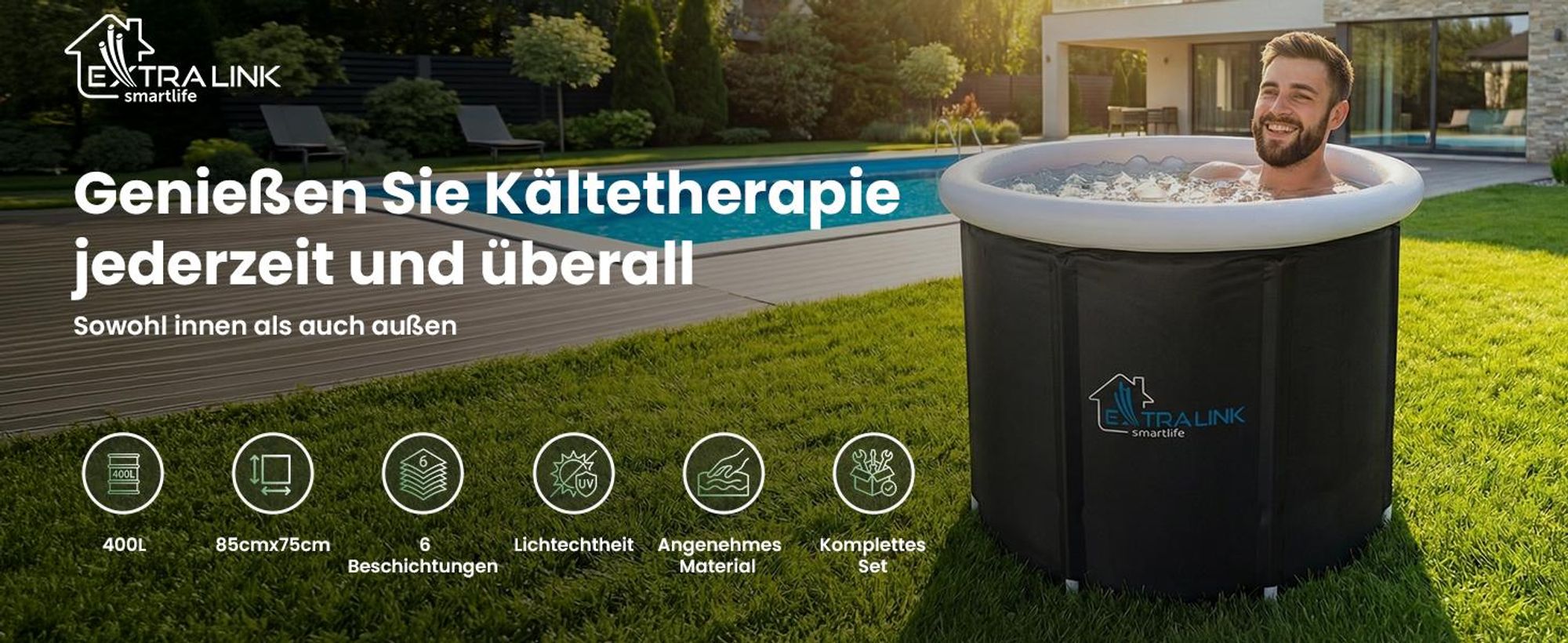 Extralink Eisbad XL 400L Eisbadewanne mit Deckel