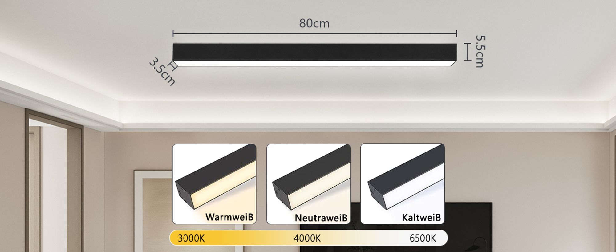 ZMH LED Deckenleuchte Wohnzimmer Deckenlampe 25W Modern Schwarz Deckenbeleuchtung 80CM Dimmbar mit Fernbedienung für Schlafzimmer  Küche Büro Esszimmer