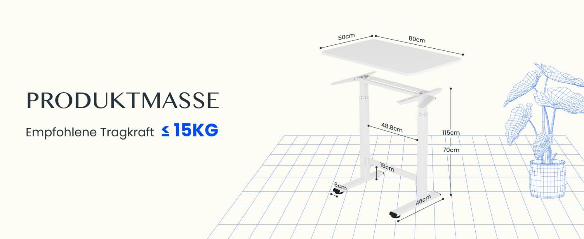 FLEXISPOT Gasfeder Höhenverstellbarer Schreibtisch 80×50 cm – stufenlos manuell verstellbar, Steh-Sitz-Tisch ohne Strom, mobil mit Rollen (Weiß)