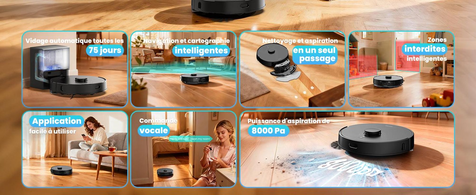 Robot aspirateur AIRROBO Q20 Plus avec station d'aspiration 3,5 L, robot aspirateur 8000 Pa avec fonction de nettoyage, navigation laser, cartographie de plusieurs étages