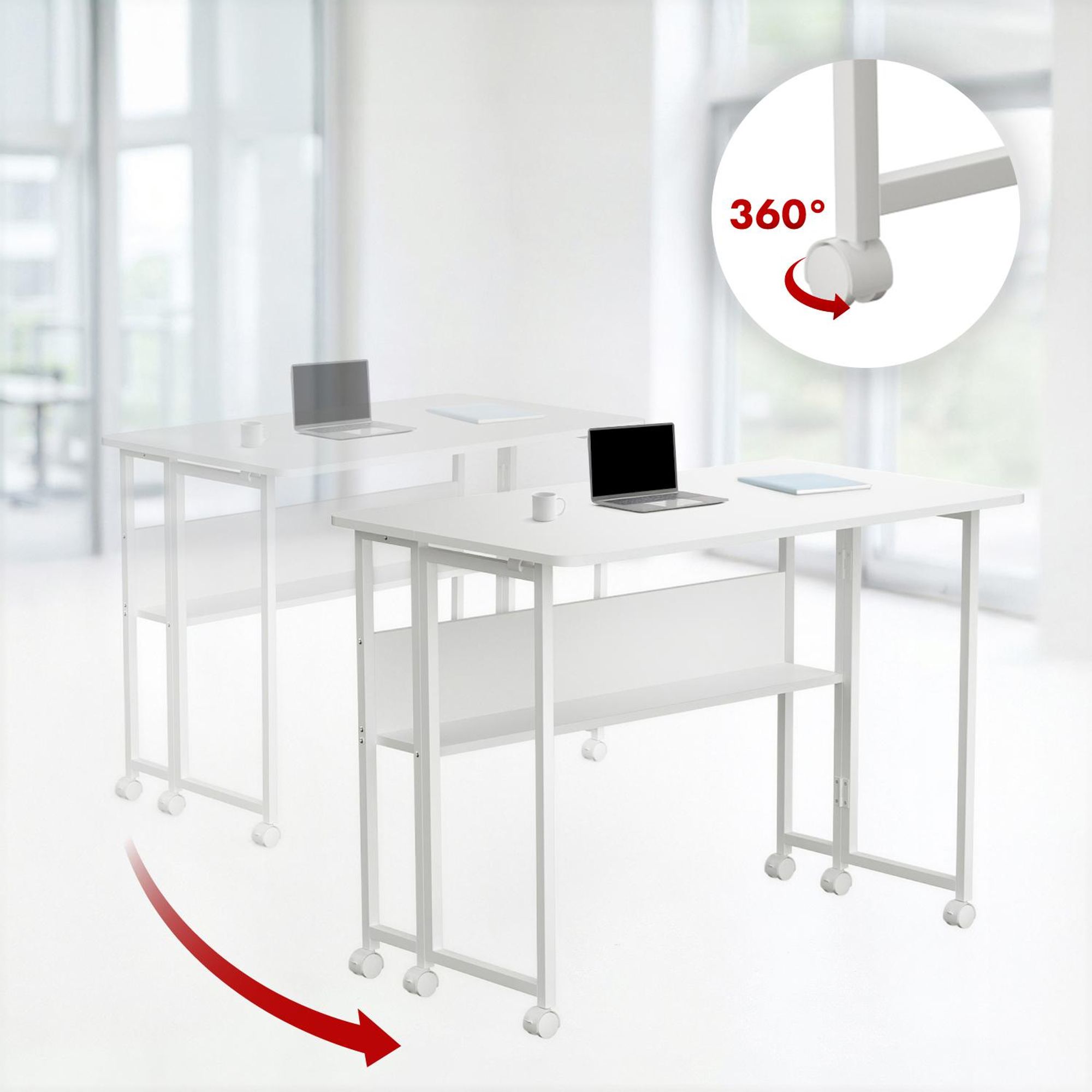 Maclean Klapptisch weiß fahrbar Platte 100x58cm max. 50kg MC-126 W