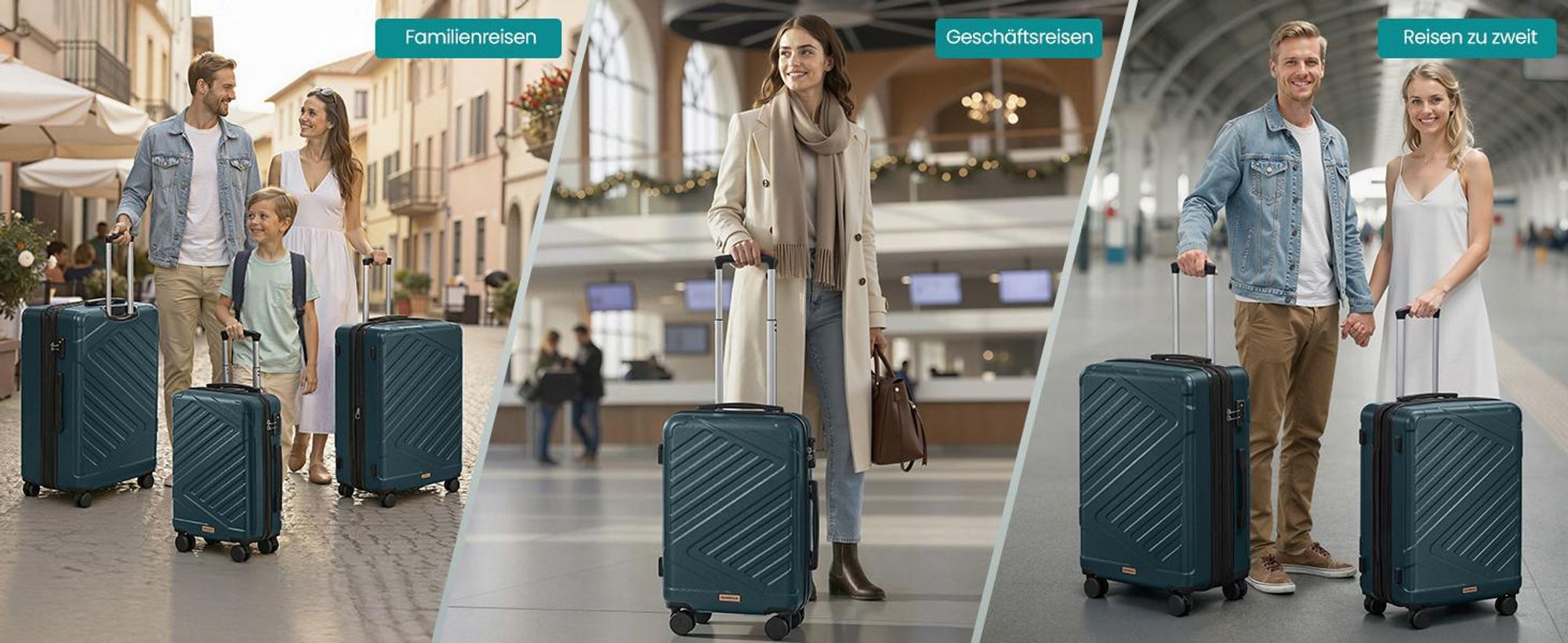 SONGMICS Koffer, Hartschalenkoffer mit TSA-Schloss und Koffergurt, Handgepäck, M, 55 cm, für Urlaub, 4 Rollen, türkis